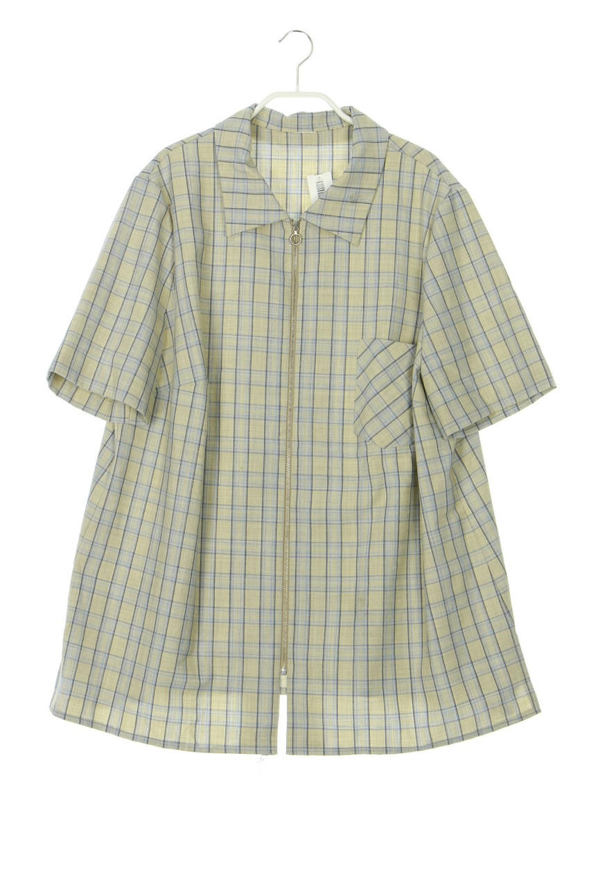 Ohne Label - Karo-Kurzarm-Bluse mit Zipper - D 44