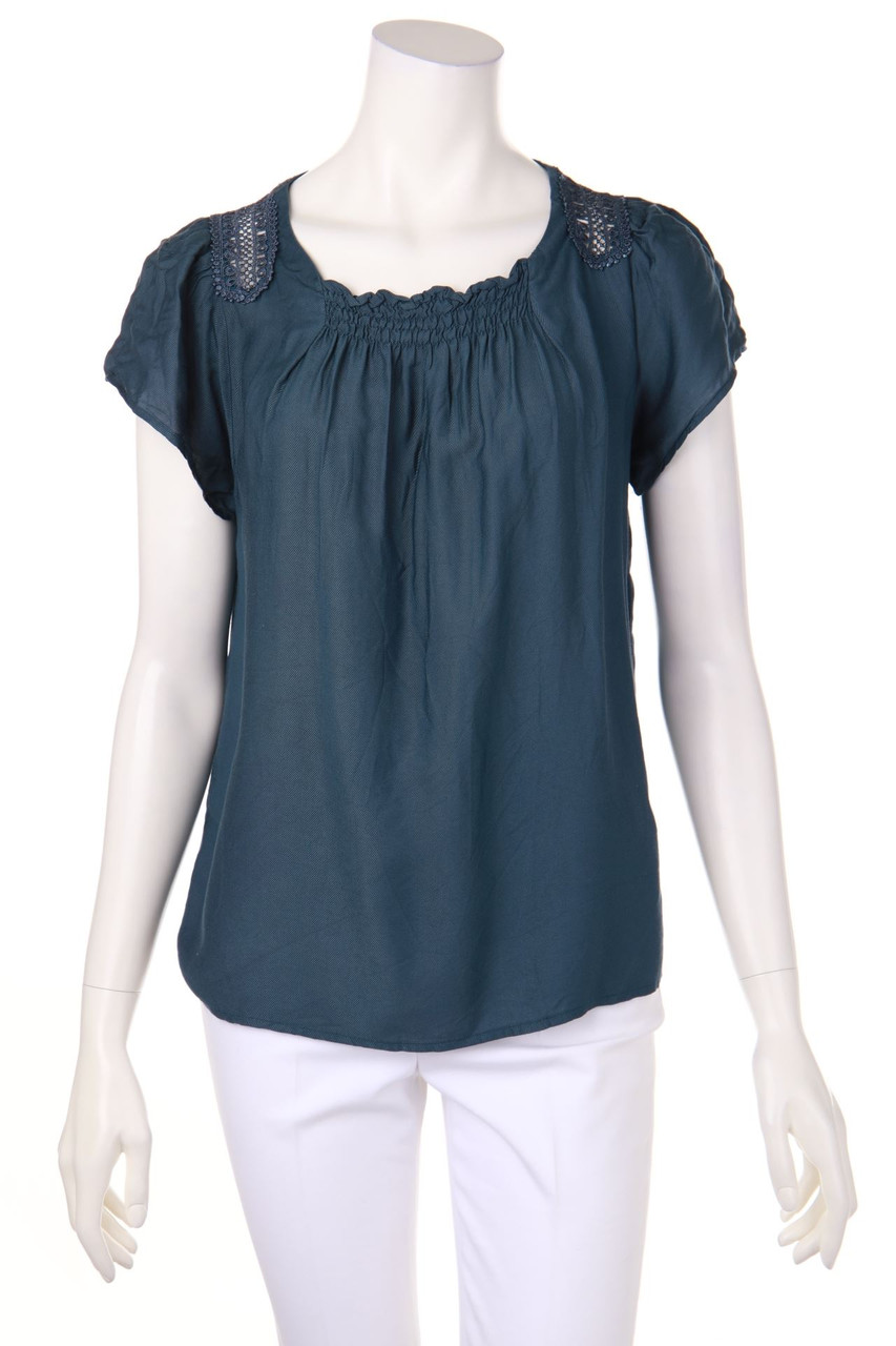 sandro - Boho-Kurzarm-Bluse mit Spitzen-Einsatz - D 36