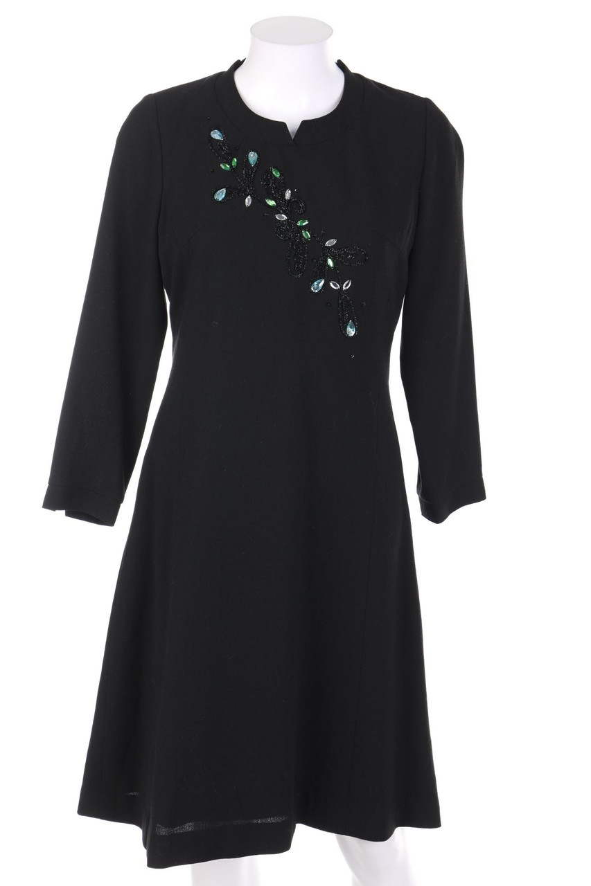 VINTAGE - Vintage-Kleid aus Woll-Mix mit Schmuckstein-Applikation - D 36