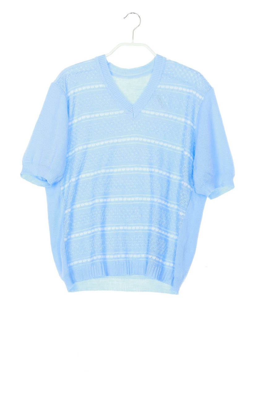 VINTAGE - Kurzarm-Strick-Pullover mit Streifen - XXL