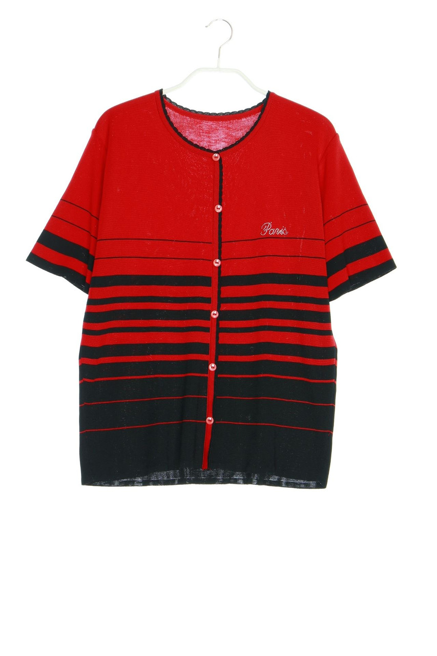 Ohne Label - Kurzarm-Cardigan mit Strass-Steinen - D 44