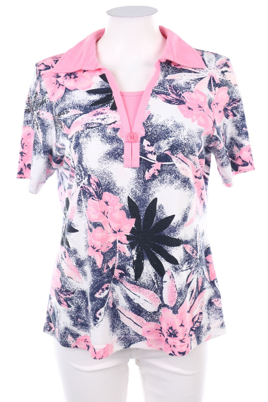 Ohne Label - Kurzarm-Shirt mit Blumen-Print - D 38