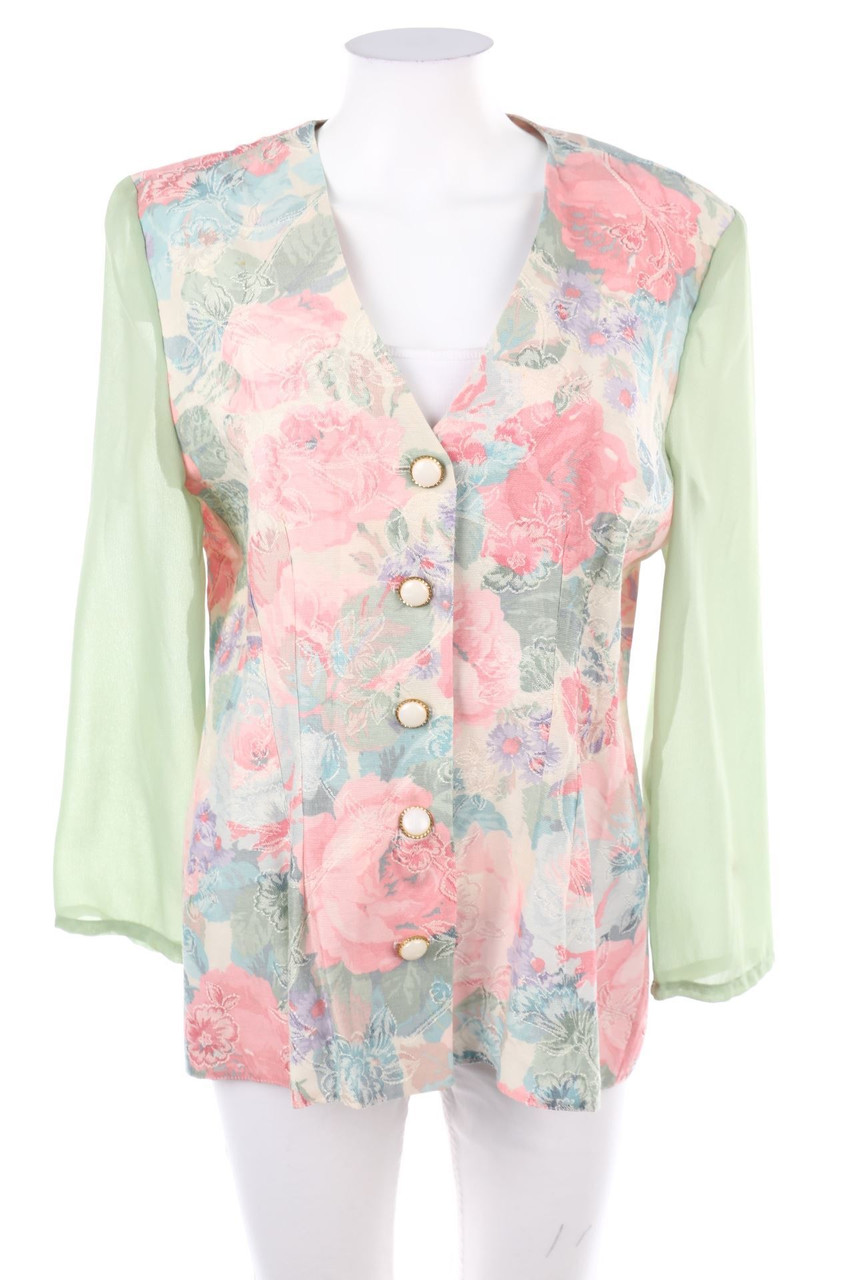 VINTAGE - Bluse mit 3/4-Ärmel mit floralem Muster mit Schmuck-Knöpfen - D 42