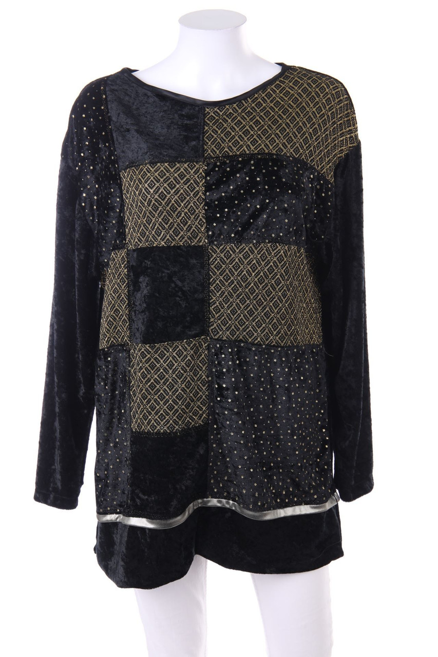 Ohne Label - Samt-Longsleeve-Shirt im Patchwork-Stil - L