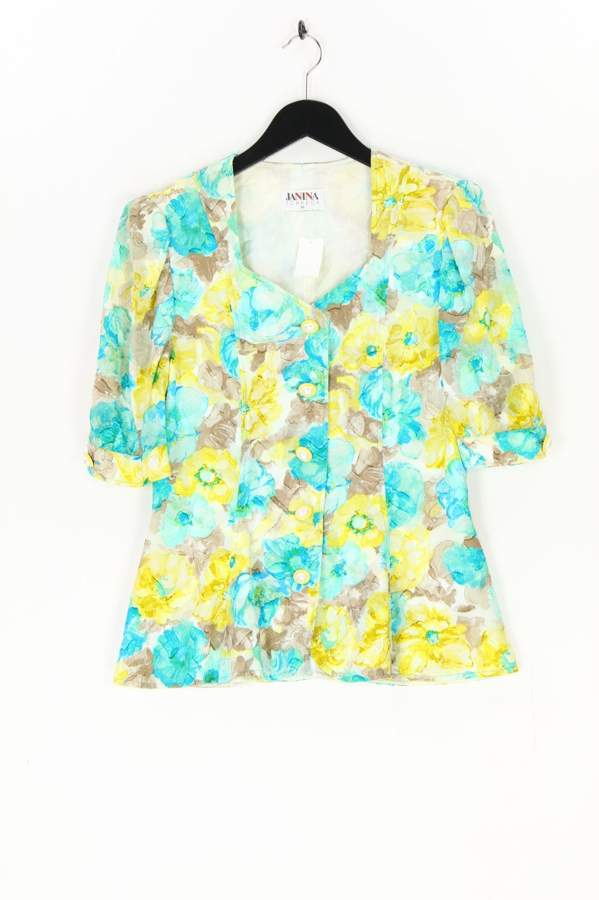 janina Schreck - Vintage-Kurzarm-Bluse mit floralem Muster - D 40