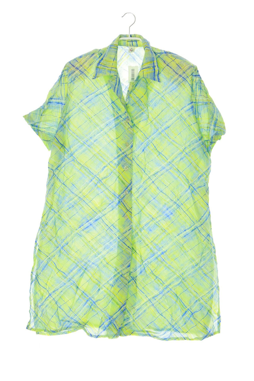 Ohne Label - Kurzarm-Bluse mit Karo-Muster mit Schlitz - D 50