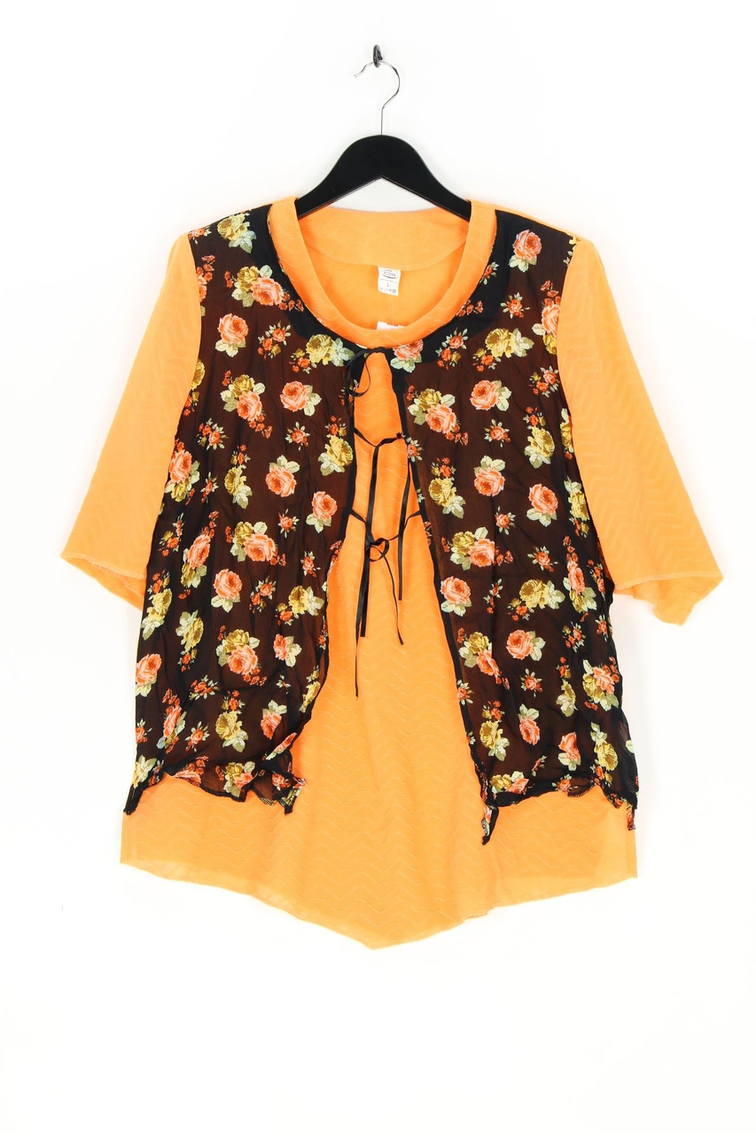 VINTAGE - Kurzarm-Bluse im Layer Look mit floralem Muster - L