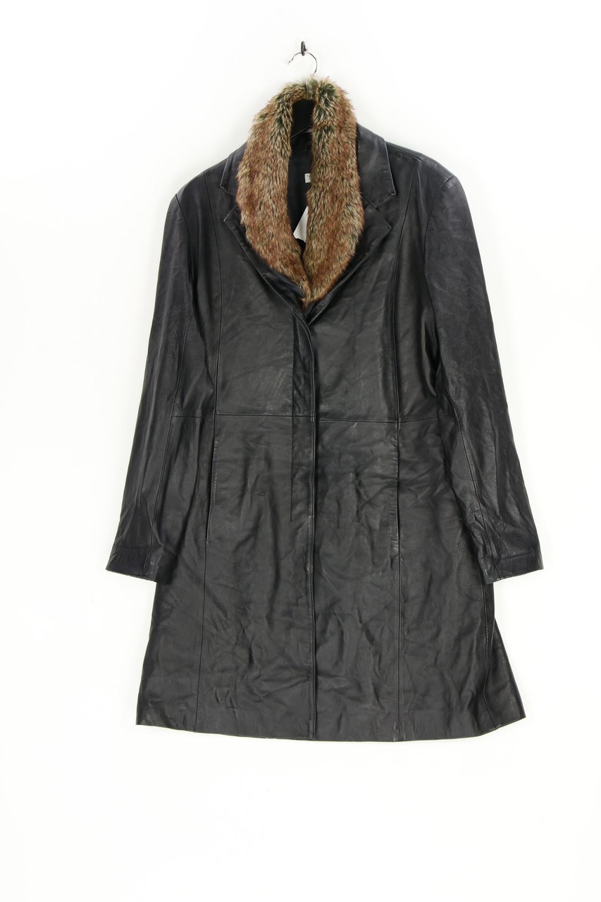 VINTAGE - Echt-Leder-Mantel mit Faux Fur-Kragen - D 42