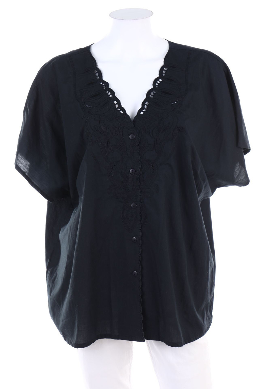 Chris B. - Vintage-Kurzarm-Bluse mit Stickereien - D 48-50