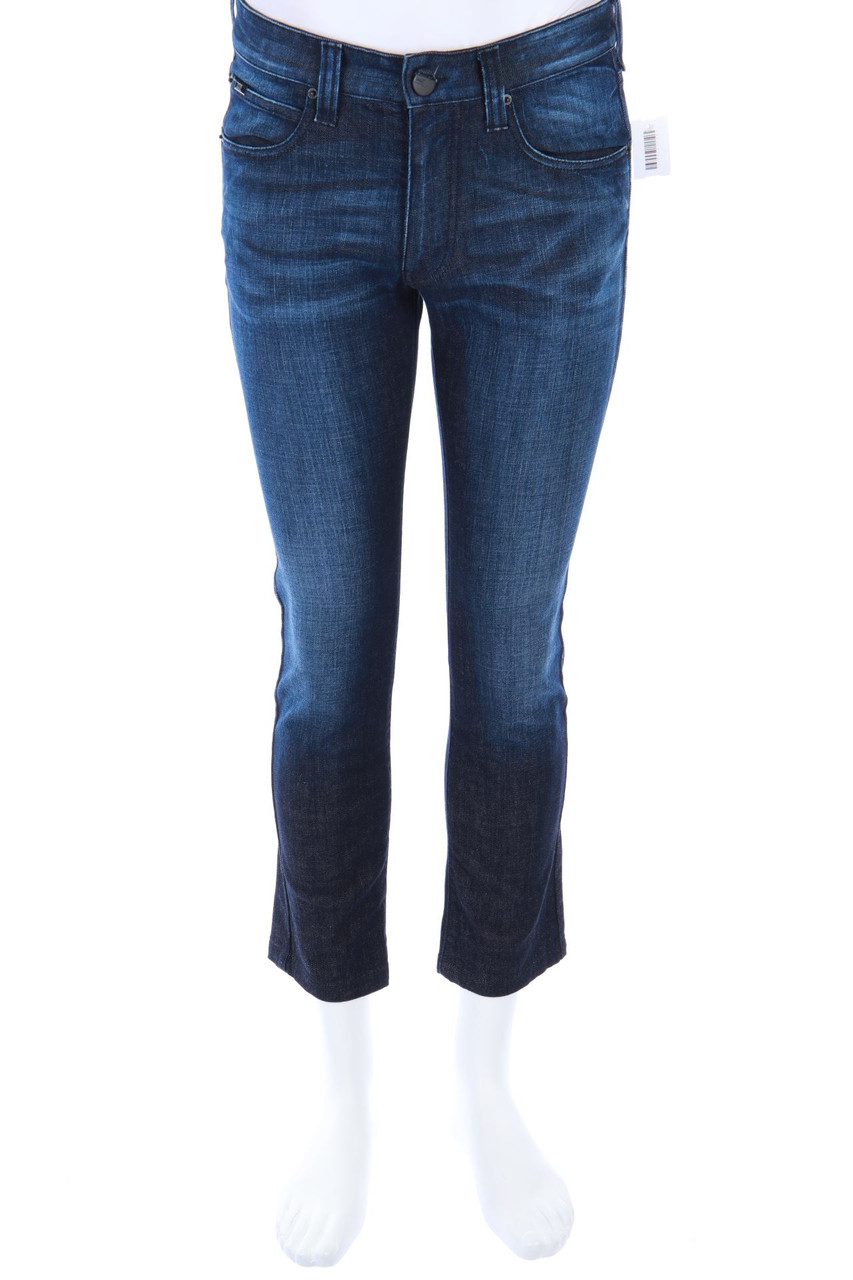 ARMANI COLLEZIONI - Dark Denim Straight Cut Jeans mit Logo-Applikation - W30