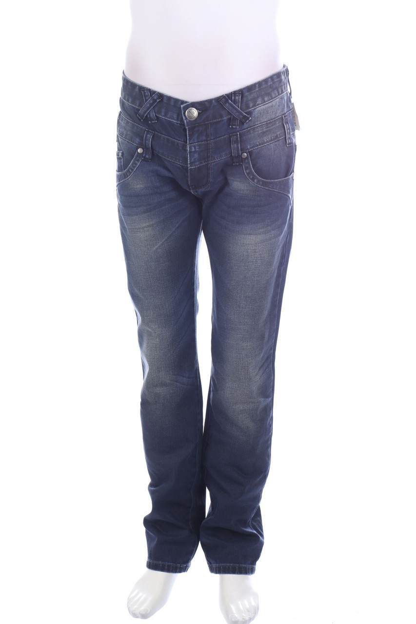 DriverJeans - Used Look Straight Cut Jeans mit Logo-Badge - W33