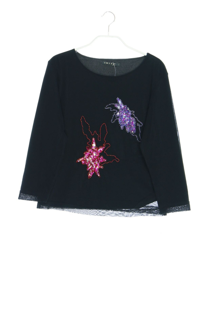 IMITZ - 3/4-Arm-Shirt aus Mesh mit Schmuckstein-Applikation - L