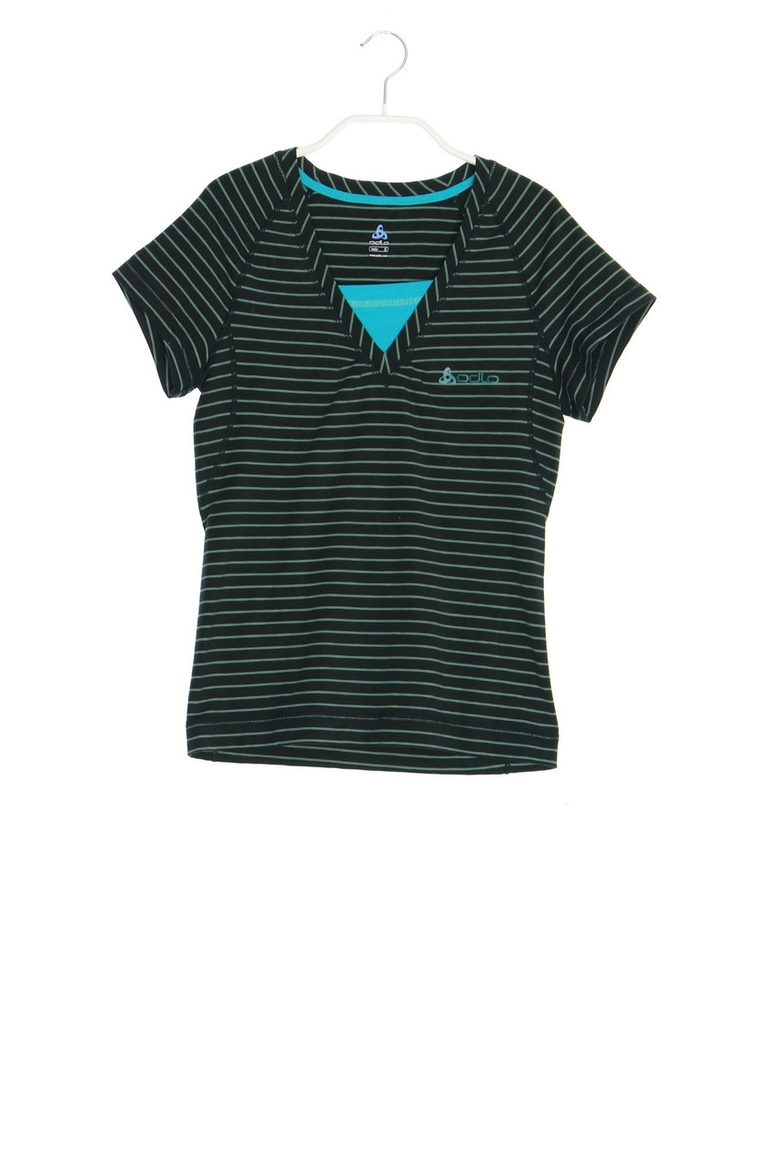odlo - Streifen-Shirt mit Logo-Print - S
