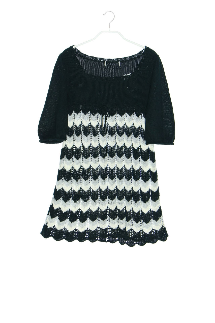 Ohne Label - Long-Strick-Pullover mit Zickzack-Muster - S