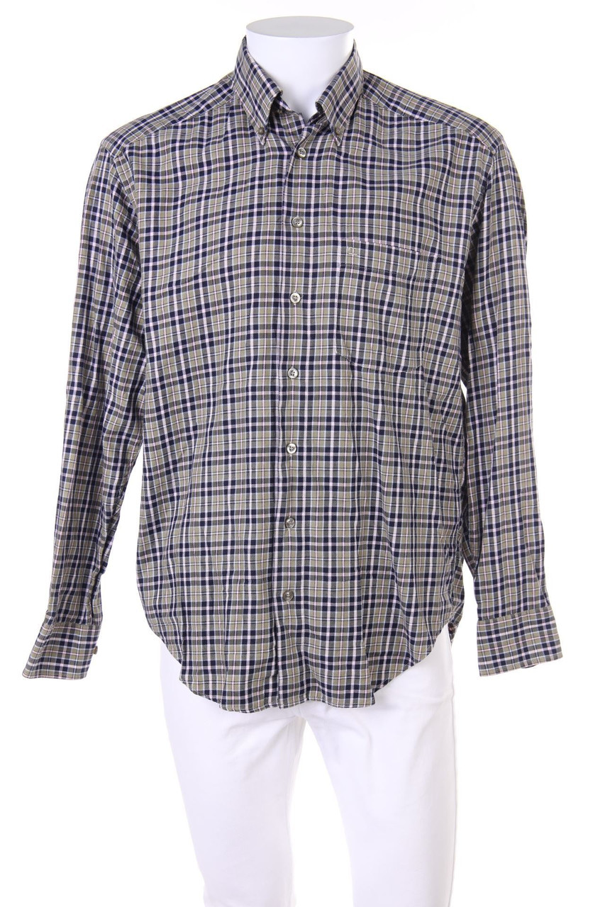 OLYMP - kariertes Button-down-Hemd mit Logo-Stickerei - M