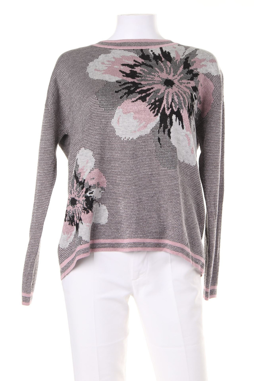 VINTAGE - Glitzer-Strick-Pullover mit floralem Muster - L