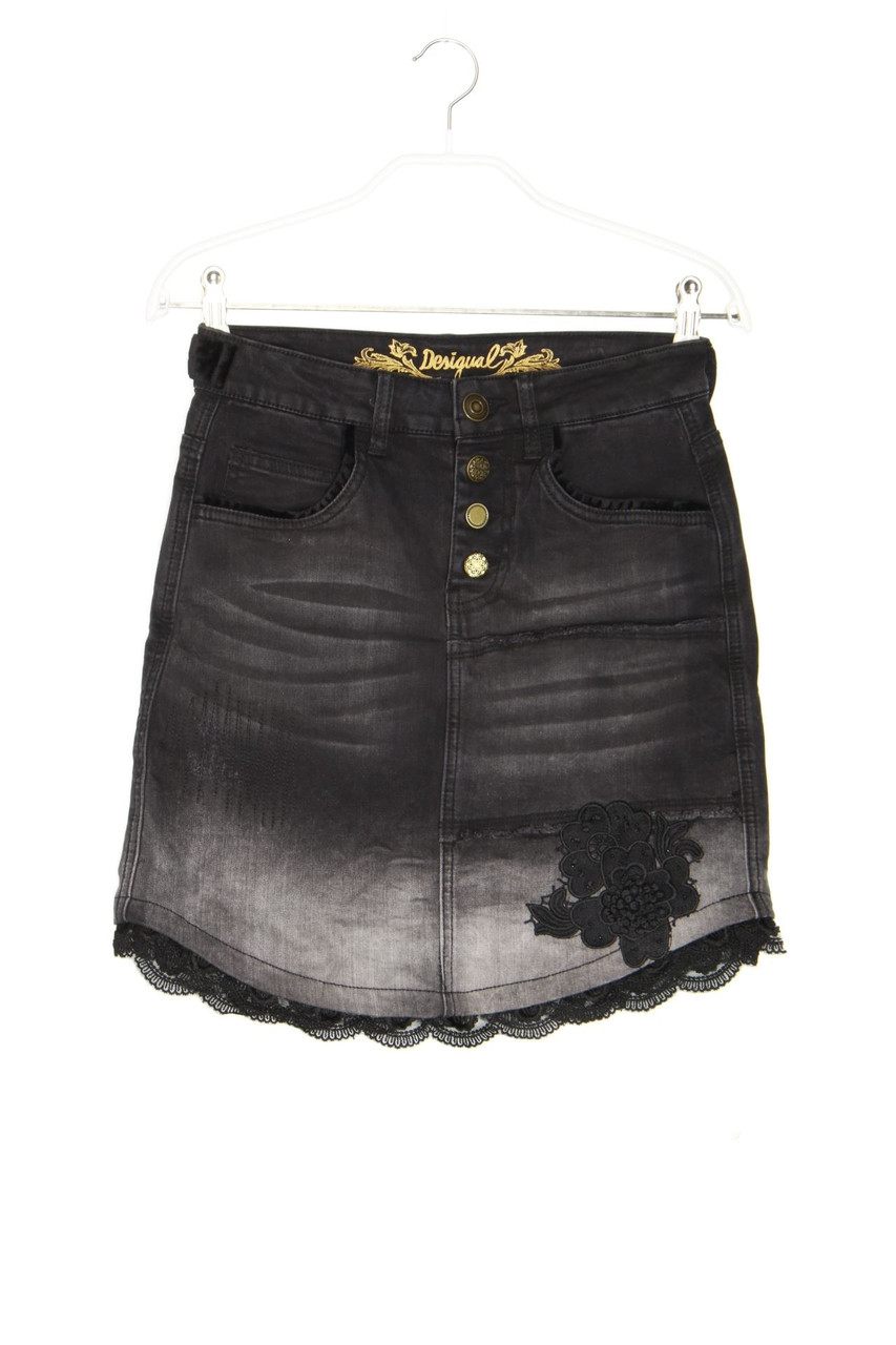 Desigual - Jeansrock mit Stickereien mit Samt mit Spitze - XS