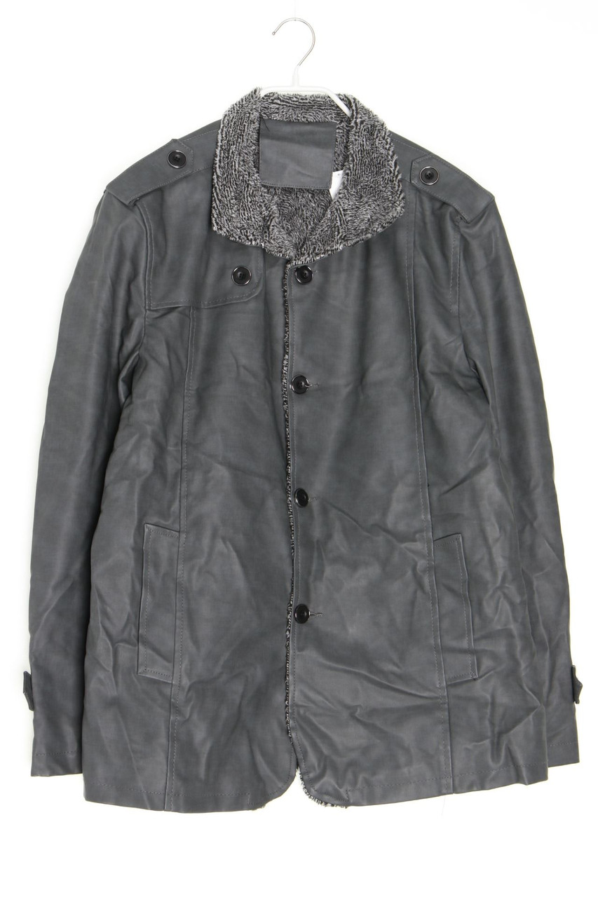 Ohne Label - Kunstleder-Jacke mit Fake Fur-Besatz - 58