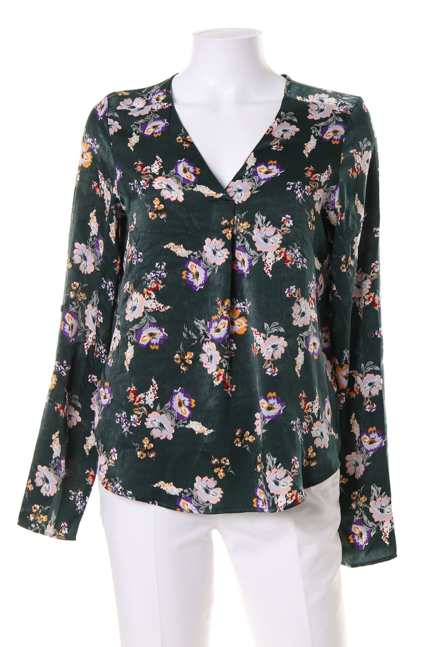 Laura Torelli - Satin-Bluse mit floralem Muster mit Krempel-Ärmeln - XS