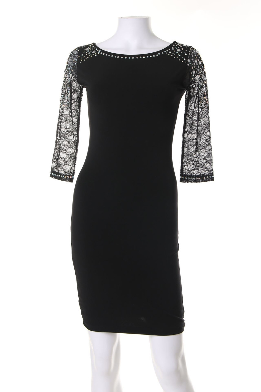 kikiriki - Kleid mit Spitzen-Einsatz mit Schmuckstein-Applikation - S