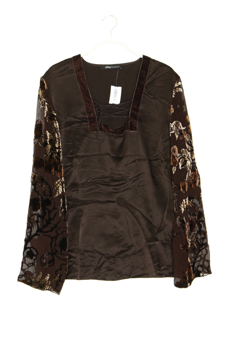 s.Oliver - Seiden-Bluse mit Schnürung mit Samt mit floralem Muster - D 42