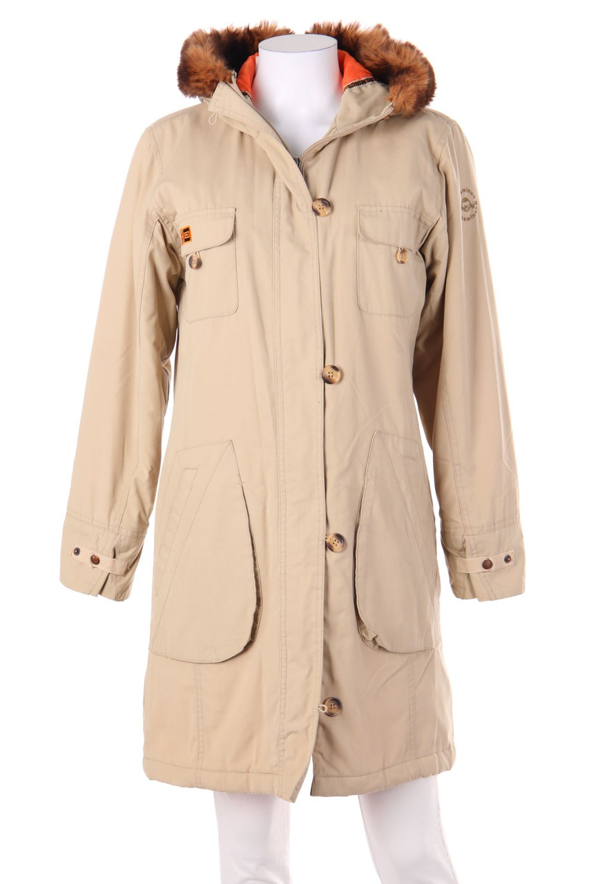 PLUSMINUS - wattierte Jacke mit Faux Fur-Kragen mit Logo-Stickerei - M