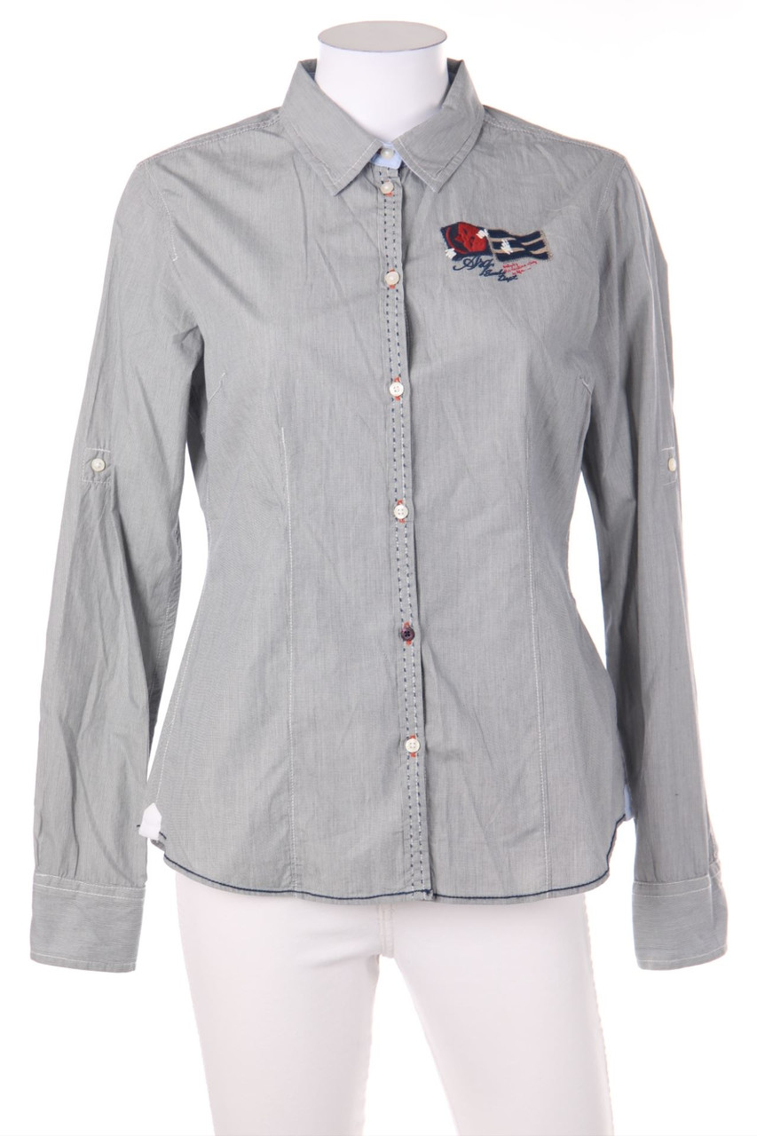 ARQUEONAUTAS - Hemd-Bluse mit Krempel-Ärmeln mit Streifen mit Stickereien - M