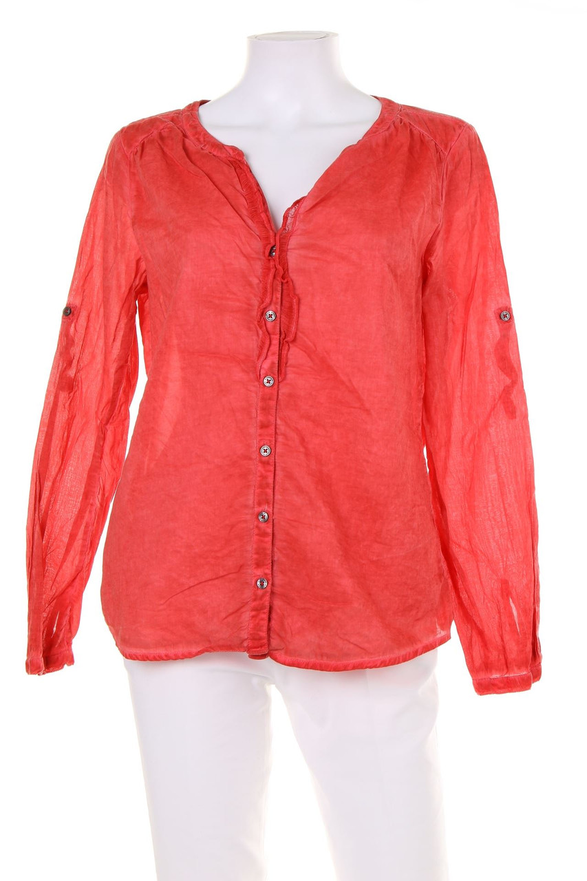 s.Oliver - Garment Dyed-Hemd-Bluse mit Rüschen - D 40