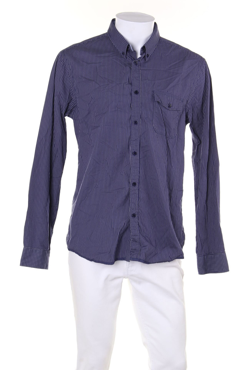 SELECTED HOMME - gestreiftes Button-down-Hemd mit Elbow Patches - XL
