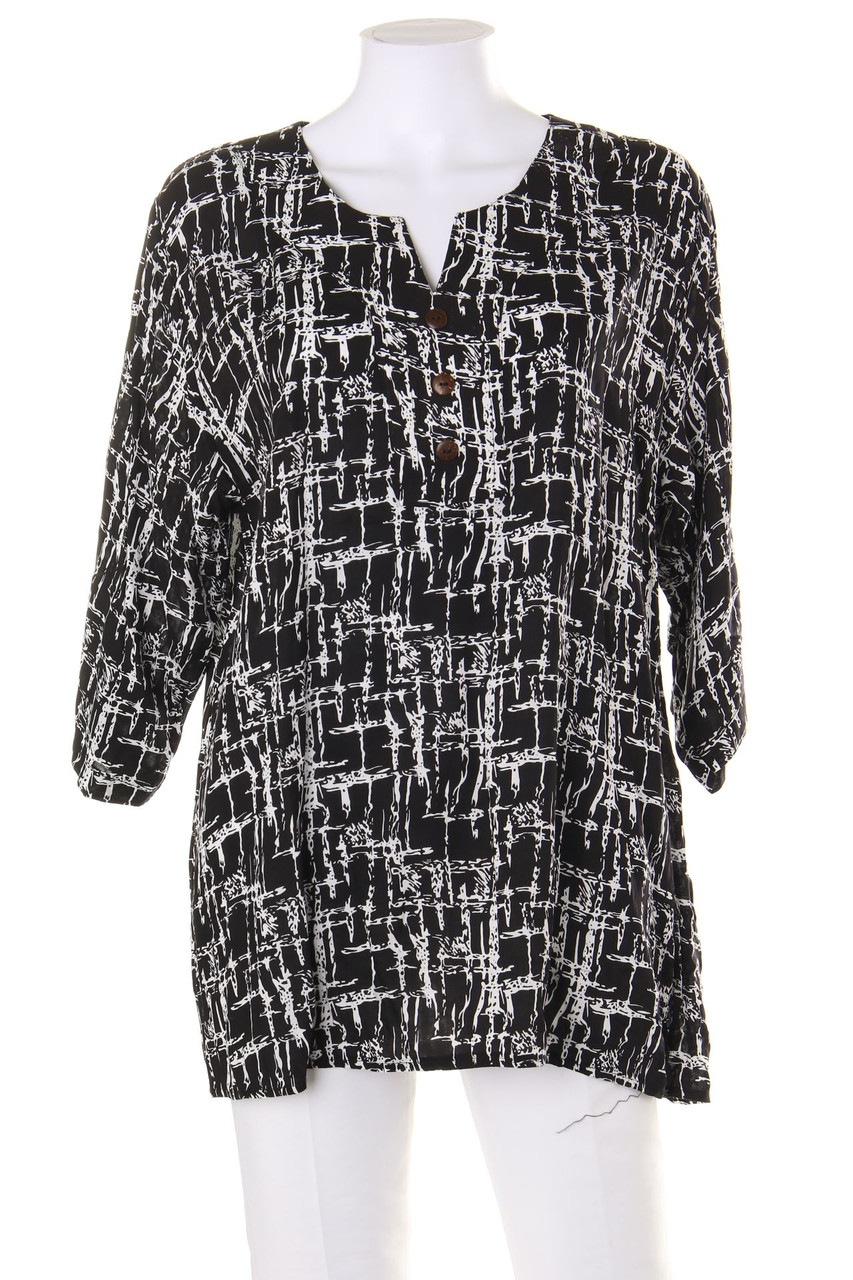 SECONDHAND - Bluse mit Print mit Krempel-Ärmeln mit Muster - D 44-46