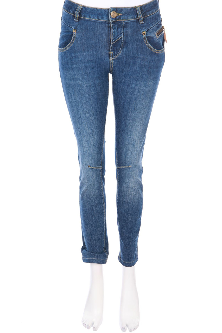 MOS MOSH - Used Look Skinny-Jeans aus Baumwoll-Mix mit Logo-Applikation - W25