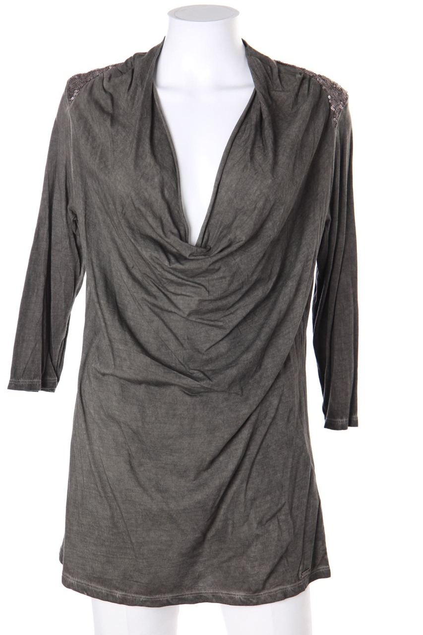 s.Oliver - Garment Dyed-3/4-Arm-Shirt mit Wasserfall-Ausschnitt - D 38