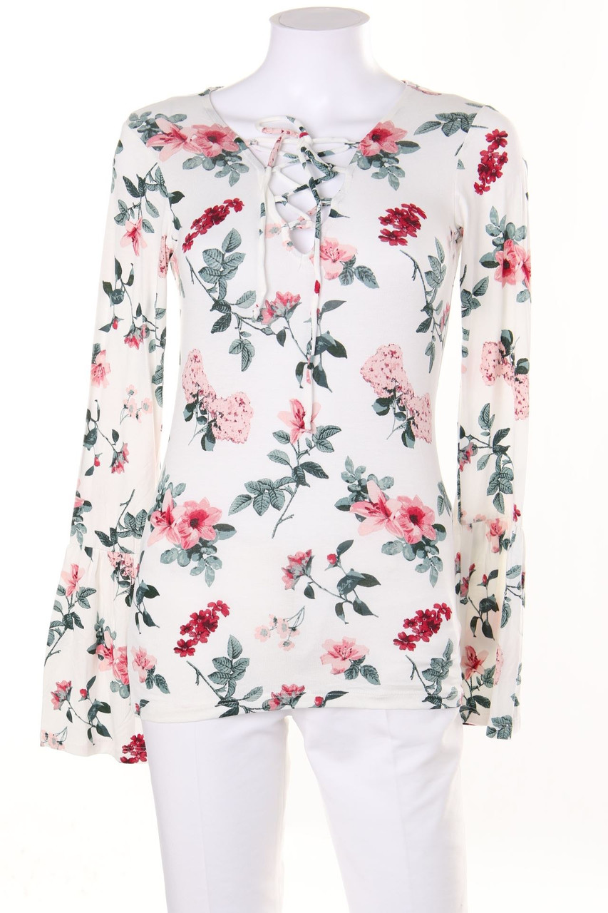 AMISU - Volant-Shirt mit floralem Muster - XS