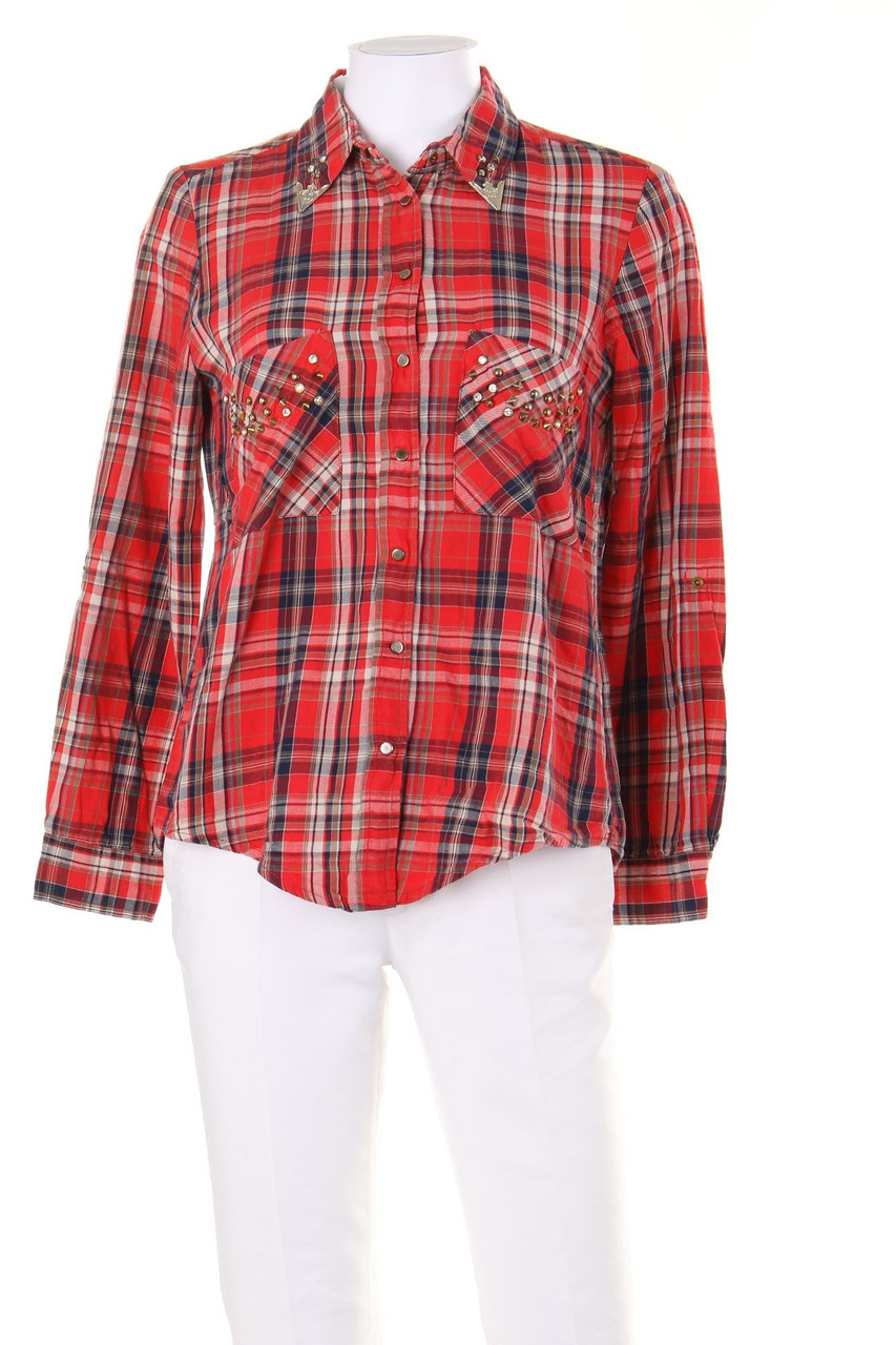 ZARA WOMAN - Karo-Hemd-Bluse mit Applikationen - M