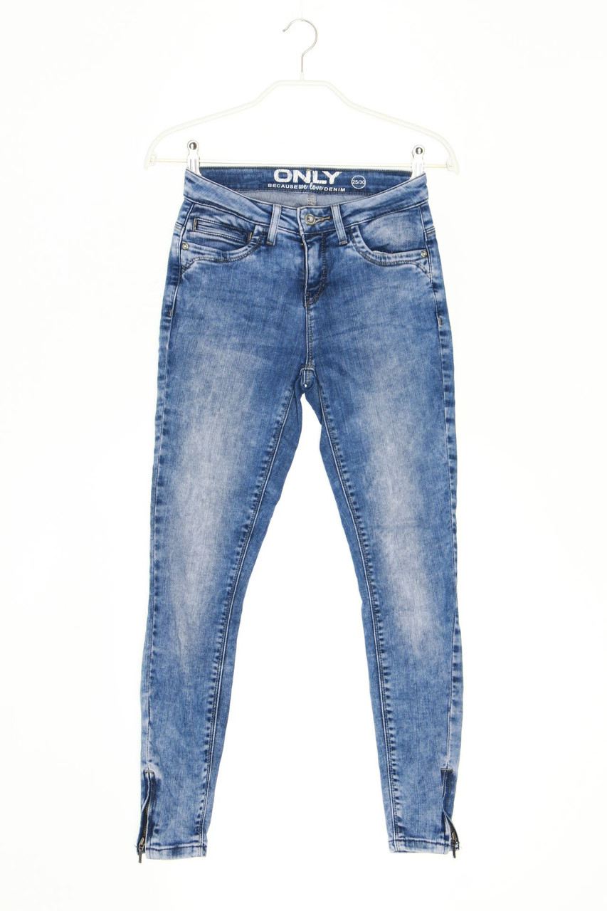 ONLY - Used Look Skinny-Jeans mit Zipper - W25