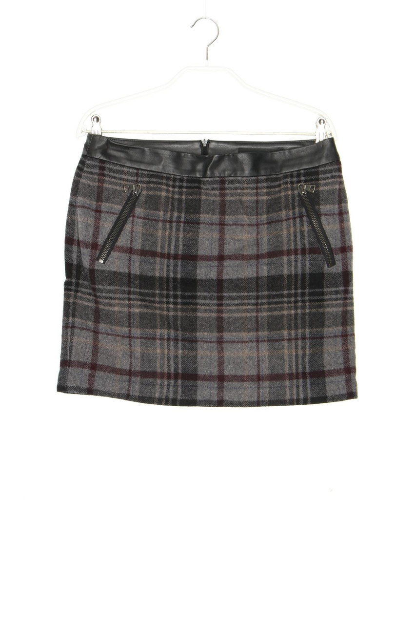 set - Karo-Minirock aus Woll-Mix mit Kunstleder-Details - D 36