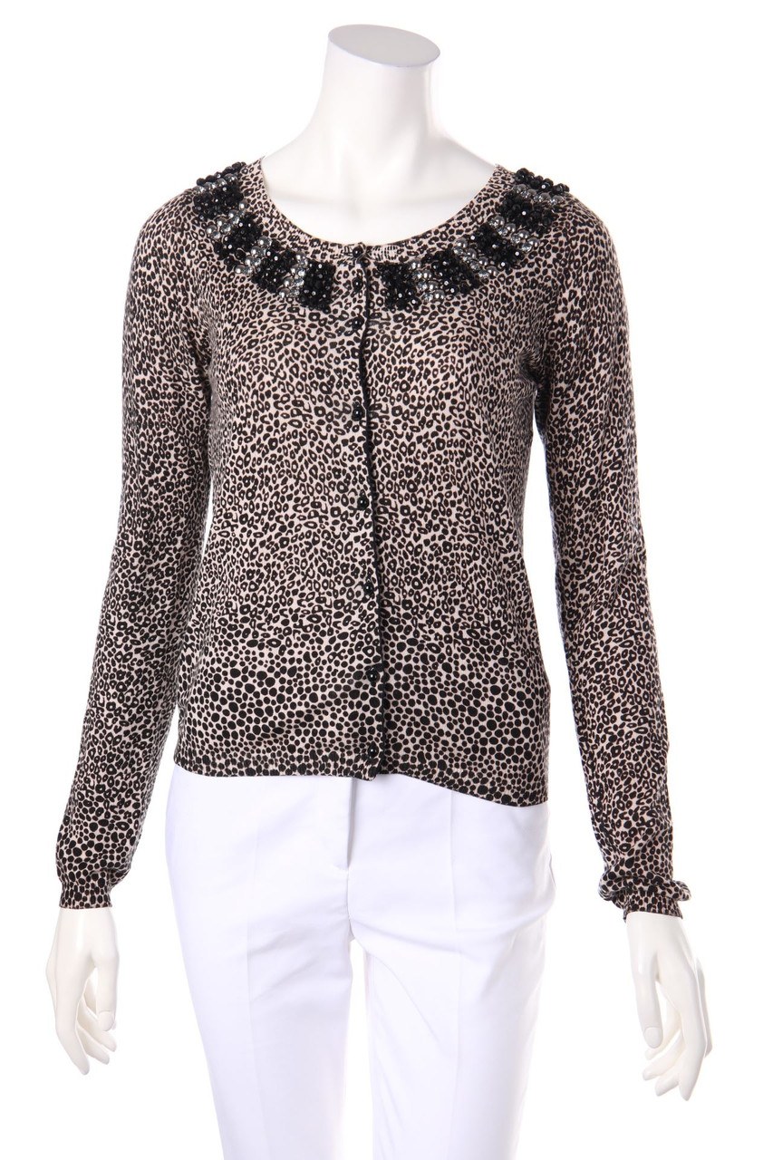 TWINSET SIMONA BARBIERI - Cardigan mit Leo-Print mit Schmuckstein-Applikation - M