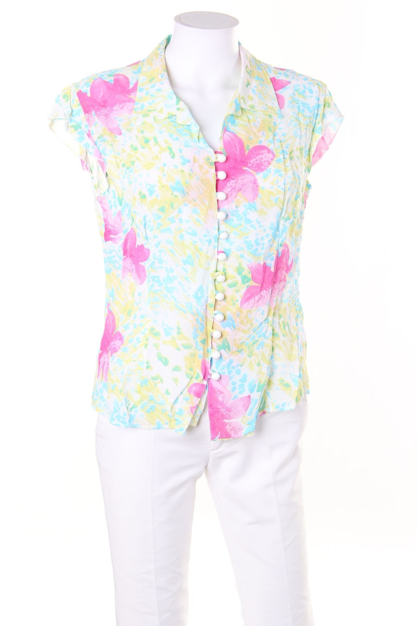 SECONDHAND - ärmellose Hemd-Bluse mit Print - D 40