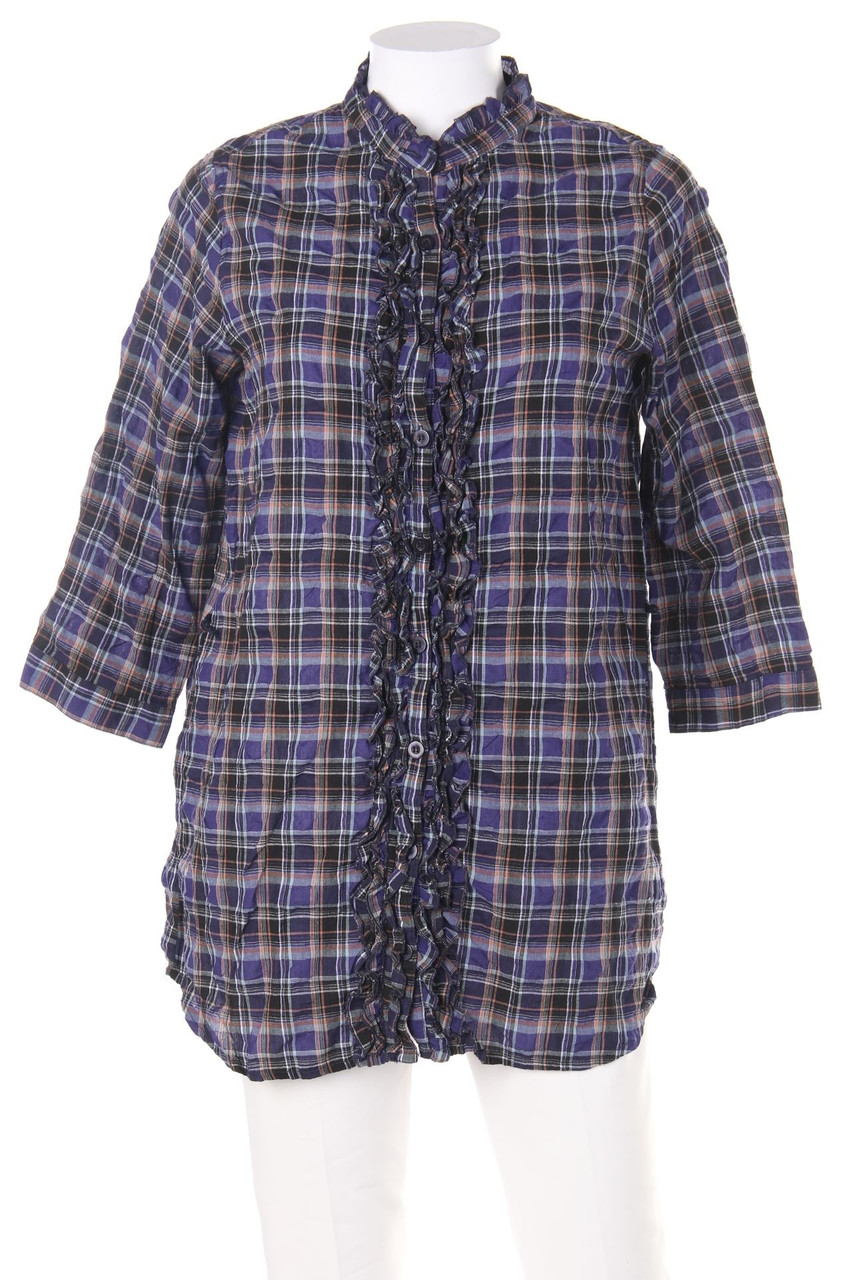 Chicorée - Long-Bluse mit Karo-Muster mit Rüschen - M