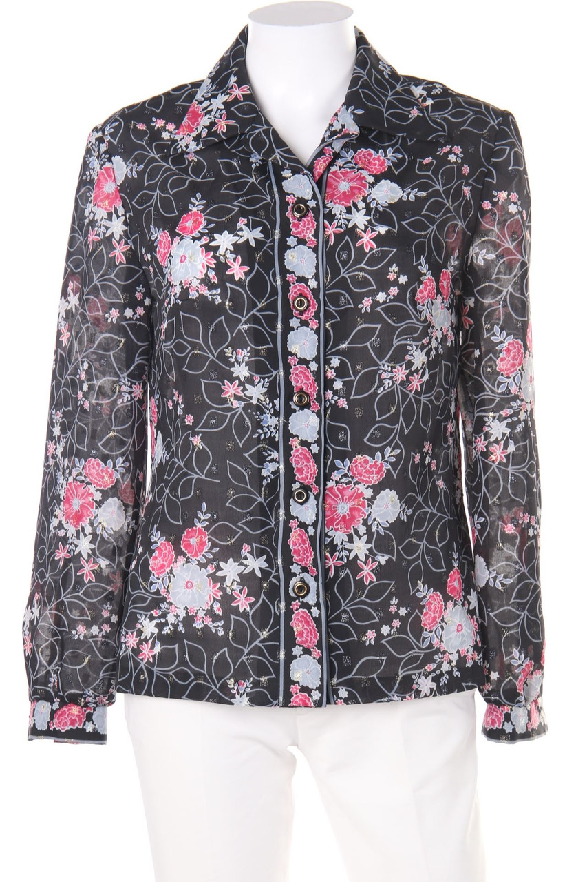 VINTAGE - Glitzer-Hemd-Bluse mit floralem Muster - D 42
