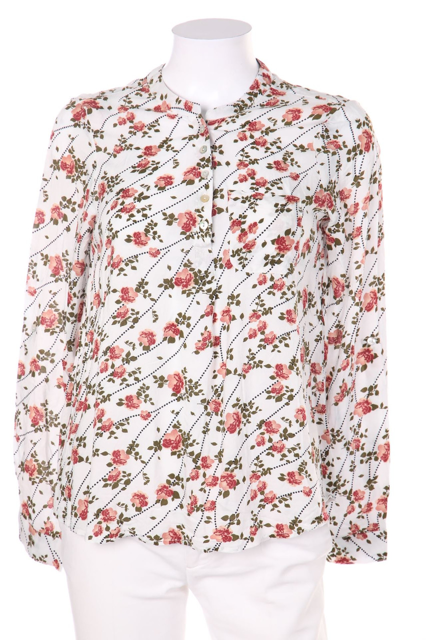 Ohne Label - Print-Bluse mit Roll-up-Manschette - M