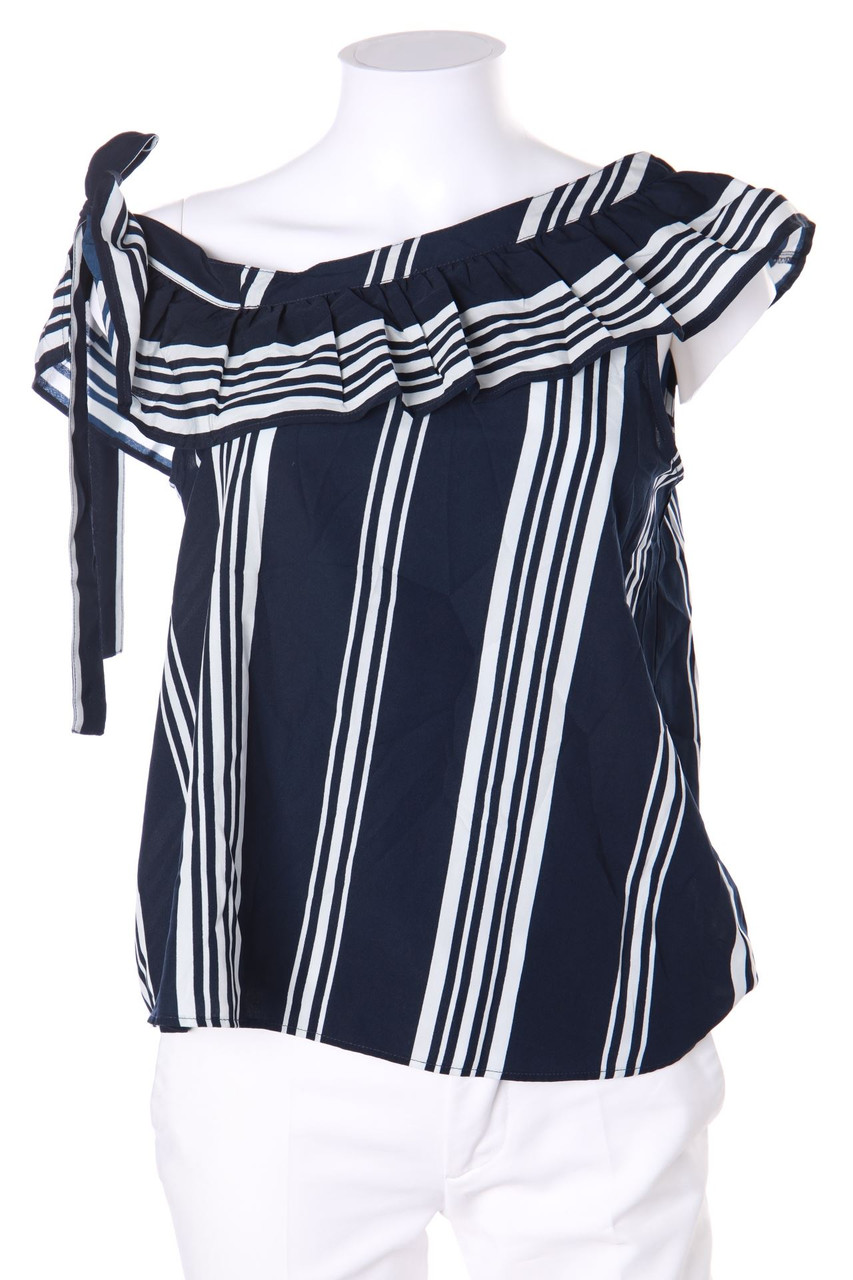 ONLY - One Shoulder-Bluse im Marine-Stil mit Volants - D 38