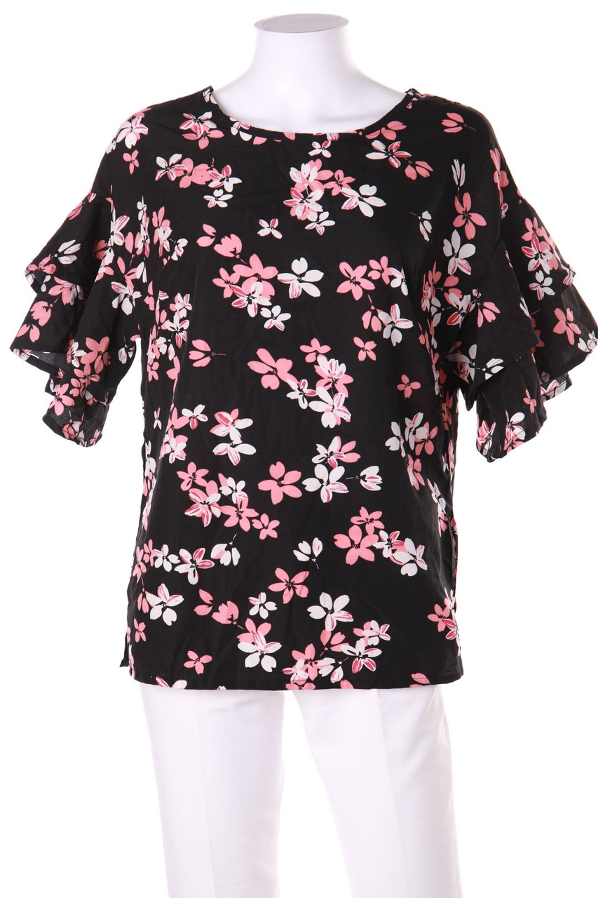 Ohne Label - Kurzarm-Bluse mit floralem Muster - D 40