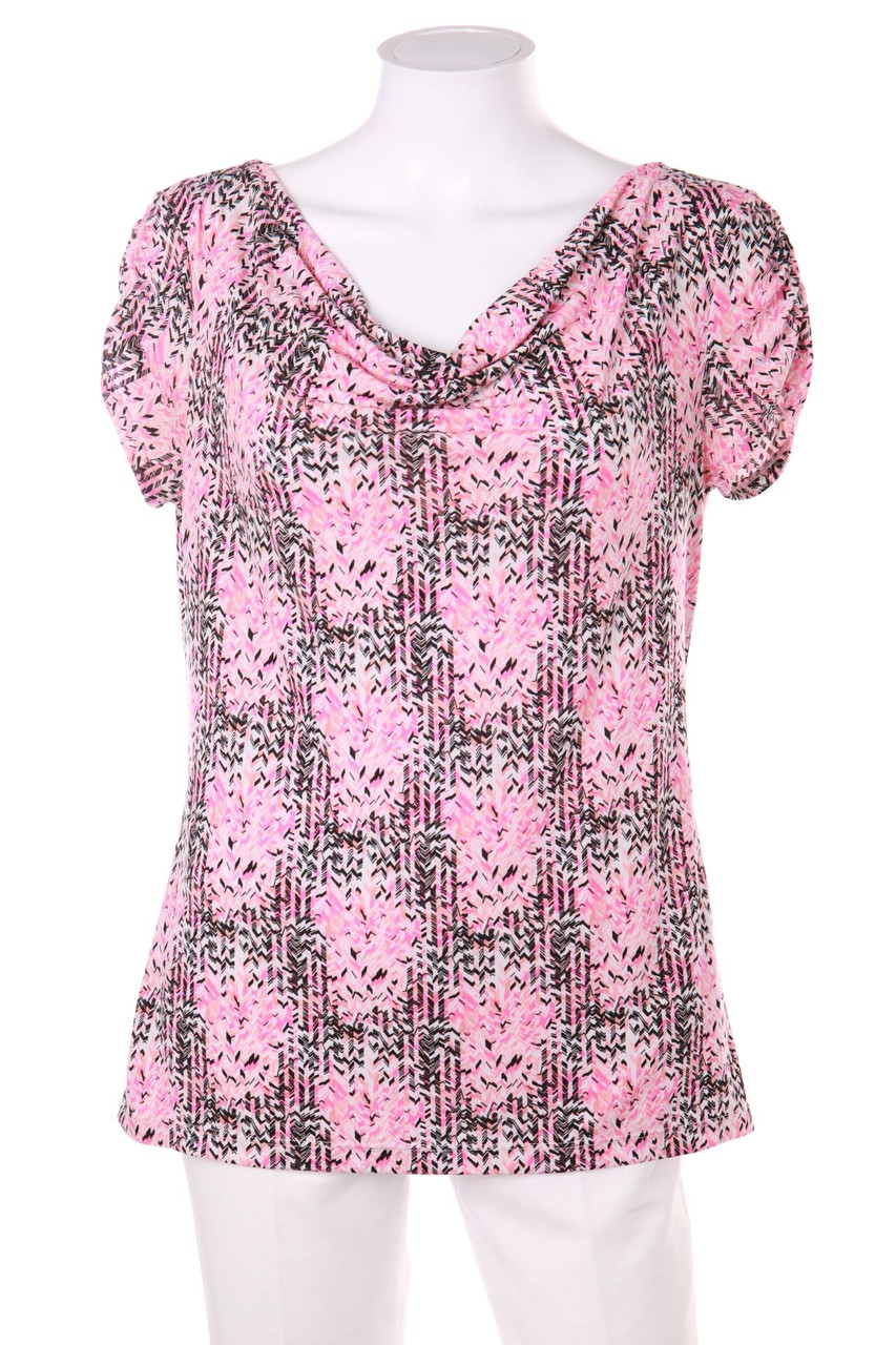 TAHARI ARTHUR S. LEVINE - Kurzarm-Shirt mit Wasserfall-Ausschnitt mit Muster - M