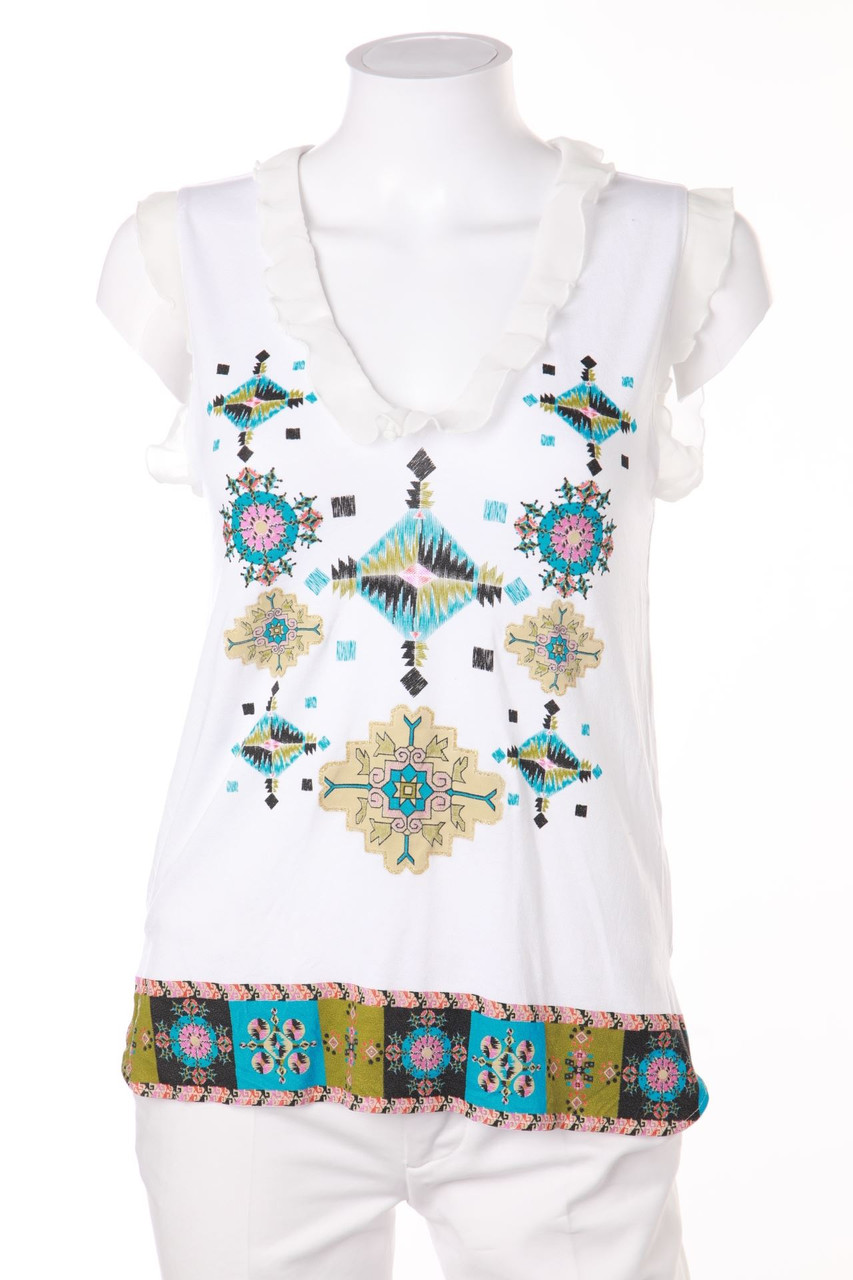 Desigual - Blusentop mit Print mit Rüschen - XS