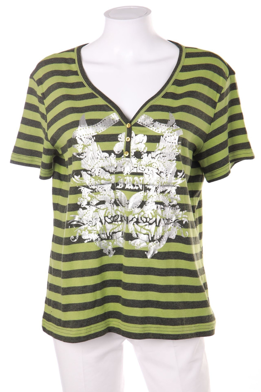 basic line casual wear - Kurzarm-Shirt mit Streifen mit Print - D 44-46