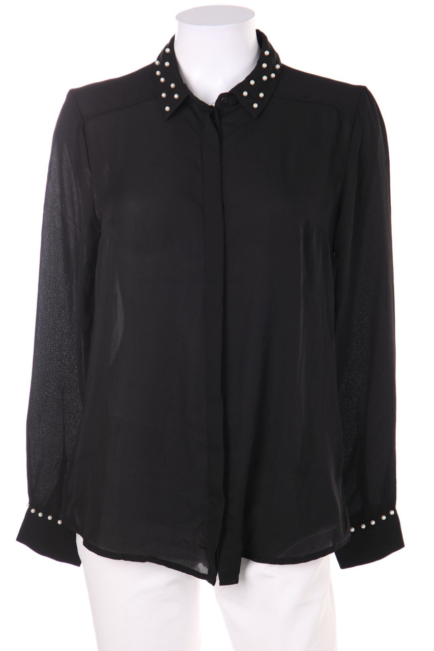 AMISU - Chiffon-Hemd-Bluse mit Perlen - S