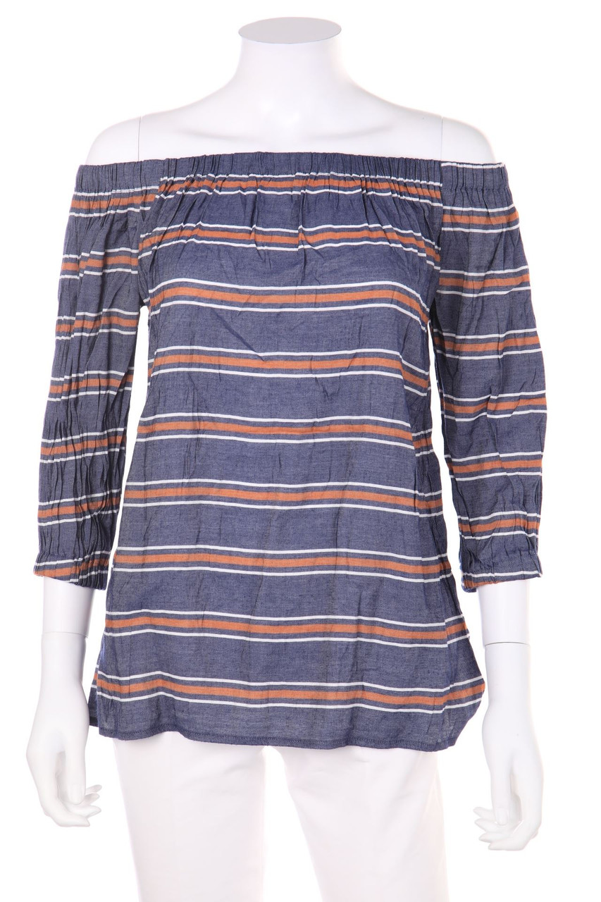 Miss Selfridge - Carmen-Bluse in Denim-Optik mit Gummizug - D 36