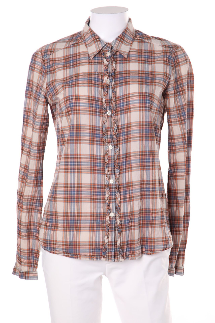 ESPRIT - Karo-Hemd-Bluse mit Rüschen - D 34