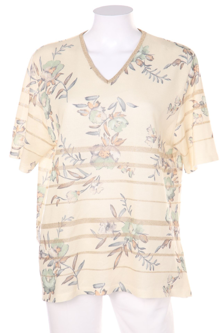 Ohne Label - Strick-Pullover mit floralem Muster mit Streifen - D 46